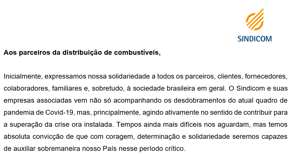 Carta aos Parceiros da Distribuição de Combustíveis